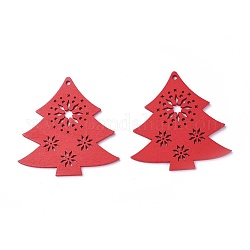 Pendentifs en bois de peuplier, teinte, arbre de Noël, rouge, 67x65.5x3mm, Trou: 3mm
