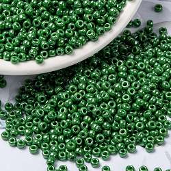 Perles rocailles miyuki rondes, Perles de rocaille japonais, (rr431) lustre vert opaque, 8/0, 3mm, Trou: 1mm, à propos 422~455pcs / bouteille, 10 g / bouteille