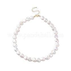 Collier de perles keshi naturelles avec fermoir en laiton pour femme, blanc, 15.94 pouce (40.5 cm)