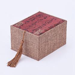 Brazalete de cajas de madera, con borla de hilo de lino y nylon, Rectángulo, ladrillo refractario y marrón rosado, 12.2x9.6x7.2 cm