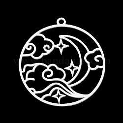 201 Stainless Steel Pendants, Laser Cut, Ring with Cloud & Moon, Stainless Steel Color, 32.5x30x1mm, Hole: 1.8mm