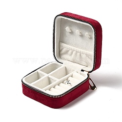 Cajas de cremallera de joyería de terciopelo cuadrado, Estuche portátil para guardar joyas de viaje con cremallera de aleación, para los pendientes, anillos, collares, almacenamiento de pulseras, rojo, 10x9.5x4.7 cm