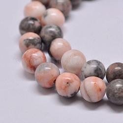 Chapelets de perles de jaspe zèbre rose naturel, ronde, 10mm, Trou: 1mm, Environ 36 pcs/chapelet, 15.2 pouce