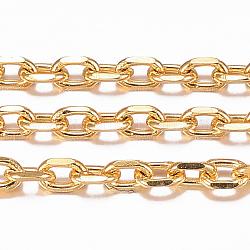 Revestimiento iónico (ip) 304 cadenas portacables de acero inoxidable, cadenas de corte de diamante, soldada, facetados, con carrete, oval, dorado, 2.5x1.7~1.8x0.5mm, aproximadamente 32.8 pie (10 m) / rollo