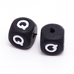 Perles de silicone, cube avec letter.q, noir, 12x12x12mm, Trou: 2mm