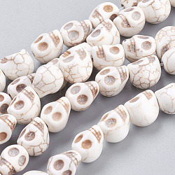 Perles en pierres gemme, turquoise synthétique, crane, pour halloween, blanc, 10x8x7.5mm, Trou: 1.5mm, Environ 35 pcs/chapelet