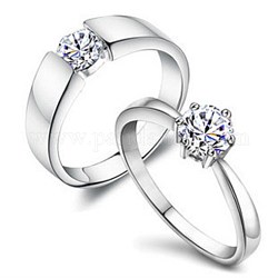 Brass Rings, Couple Rings, with Rhinestone, for Women, Platinum, Crystal, US Size 6(16.5mm)