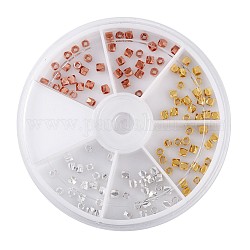 Perles séparateurs en laiton, facette, colonne, couleur mixte, 3x3mm, Trou: 1.5mm, 40 pcs / couleur, environ 120 pcs / ensemble