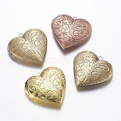 Brass Locket Pendants, Heart, Mixed Color, 29x29x7mm, Hole: 2mm