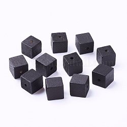 Des perles en bois naturel, teinte, cube, noir, 14~15x14~15x14~15mm, Trou: 3mm