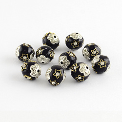 Handmade Indonesia Beads, with Alloy Cores, Oval, Antique Silver, Black, 12.5x11mm, Hole: 1.5mm