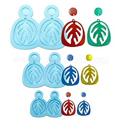 3Pcs 3 Style DIY Leaf Dangle Stud Earrings Silicone Molds, Resin Casting Molds, For UV Resin, Epoxy Resin Jewelry Making, Leaf, Deep Sky Blue, 54~92.5x68~115.5x4.5mm, 1pc/style