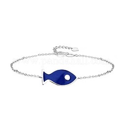 925 ссылка стерлингового серебра браслеты, с эмалью, рыба, синие, серебряные