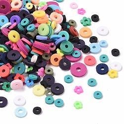 Wundertüte, einschließlich Fimo-Perlen, heishi Perlen, flache runde/Scheibenform, Mischfarbe, 4~8x0.5~1 mm, Bohrung: 1~2 mm