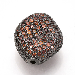 Abalorios de latón con pavé de circonitas, oval, naranja oscuro, gunmetal, 20x17x9mm, agujero: 1.5 mm