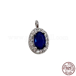 925 pendente in argento sterling rodiato, con zirconi blu scuro, fascino ovale, Vero platino placcato, 11.7x7x4mm, Foro: 1.6 mm