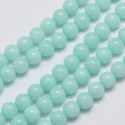 Chapelets de perles en jade de malaisie naturelle, amazonite d'imitation, ronde, teinte, turquoise pale, 6mm, Trou: 0.8mm, Environ 64 pcs/chapelet, 15 pouce