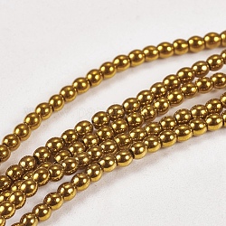 Golden Plated Electroplate Non-Magnetic Synthetic Hematite Round Beads Strands, Grade AAAA, 2mm, Hole: 1mm, about 200pcs/strand, 16 inch