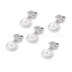 Colgantes de aleación de Diamante de imitación, con cuentas de perlas de imitación de plástico abs, encanto de lágrima, Platino, 26x12.5x9mm, agujero: 2.5 mm