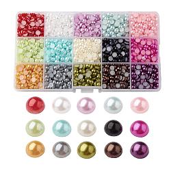 ABS Plastic Cabochons, Imitation Pearl, Half Round, Mixed Color, 6x3mm