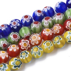Chapelets de perles vernissées de millefiori manuelles, ronde, couleur mixte, 8mm, Trou: 1.2mm, Environ 48 pcs/chapelet, 14.17 pouce (36 cm)