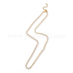 Enamel Ear of Wheat Link Chain Necklace, Vacuum Plating 304 Stainless Steel Jewelry for Women, White, 17-1/2~17-5/8 inch(44.4~44.7cm)