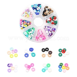 1200pcs 8 couleurs perles d'argile polymère faites à la main, disque heishi perles, couleur mixte, 6x0.5~2mm, Trou: 1.6~1.8mm, 150 pcs / couleur