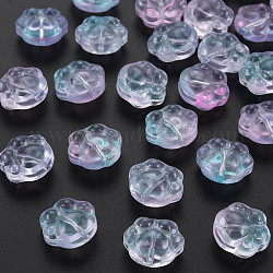 Two Tone Transparent Baking Painted Glass Beads, Paw Print, Sky Blue, 13.5x15x8.5mm, Hole: 1.2mm