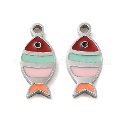 304 Stainless Steel Enamel Charms, Colorful Fish Charm, Stainless Steel Color, 12x5.5x1.5mm, Hole: 1.2mm