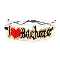 Bracelet tressé en perles de verre miyuki, bracelet d'amitié coeur et mot pour femme, colorées, 11 pouce (28 cm)