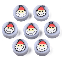 Handmade Polymer Clay Beads, Flat Round with Father Christmas, Red, 9~9.5x4mm, Hole: 1.6mm