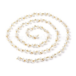 Chaîne de perles à la main, avec des perles de verre craquelées et des épingles à œil en laiton, clair, 8x4mm, 3.28 pieds/fil (1 m/fil)