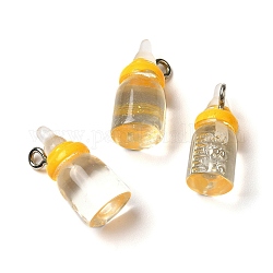 Transparente Harzanhänger, Milchflaschenanhänger, mit platinfarbenen Schlaufen aus Zinklegierung, golden, 20x9 mm, Bohrung: 2 mm