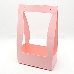 Boîte de papier pliable inspissate, boîte d'emballage cadeau portable, récipient de boîte de petit gâteau de gâteau de boulangerie, rectangle, rose, 22.2x11.9x35.4 cm