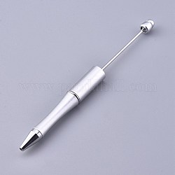 Bolígrafos de plástico con cuentas, bolígrafo de tinta negra del eje, para la decoración de la pluma de diy, plata, 144x12mm, el polo medio: 2 mm