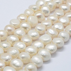 Brins de perles de culture d'eau douce naturelles, deux faces polies, floral blanc, 10~13x11~12x6~9mm, Trou: 0.2mm, Environ 34 pcs/chapelet, 14.1 pouce ~ 14.7 pouces