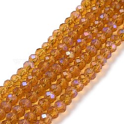 Abalorios de vidrio electroplate hebras, medio arco iris chapado, facetados, rerondana plana, oro, 10x8mm, agujero: 1 mm, aproximamente 63~65 pcs / cadena, 19.2~20 pulgada (48~50 cm)