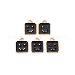 Legierung Emaille Anhänger / charms, cadmiumfrei und bleifrei, Licht Gold, Quadrat mit einem Lächeln, Schwarz, 13x10x1.5 mm, Bohrung: 1.6 mm