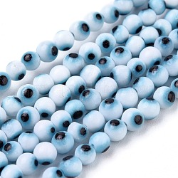 Fatti a mano in vetro murano male occhio tondo fili di perle, bianco, 4mm, Foro: 1 mm, circa 100pcs/filo, 14.56 pollice