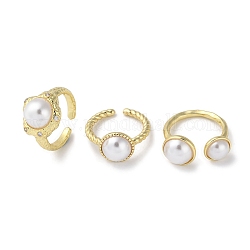 Offener Ring aus Messing mit Mikropavé-Kubikzirkonia-Beschichtung, Fingerring aus Kunststoff mit Perlenmanschette für Damen, echtes 18k vergoldet, uns Größe 7~7 3/4 (17.3~17.9mm)
