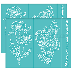 Self-Adhesive Silk Screen Printing Stencil, for Painting on Wood, DIY Decoration T-Shirt Fabric, Turquoise, Flower Pattern, 280x220mm
