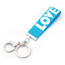 Porte-clés en nylon, avec alliage homard fermoirs pince, porte-clés et chaîne en fer, platine, bleu profond du ciel, 144~153mm