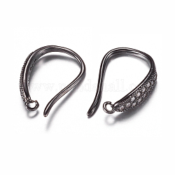 Brass Micro Pave Cubic Zirconia Earring Hooks, with Horizontal Loop, Gunmetal, 15x9x3mm, 9 Gauge, Hole: 0.5mm