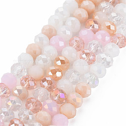 Chapelets de perles en verre électroplaqué, de couleur plaquée ab , facette, rondelle, perle rose, 7.5~8x6mm, Trou: 1.5mm, Environ 69~72 pcs/chapelet, 16.54 pouce ~ 17.24 pouces (42 cm ~ 43.8 cm)
