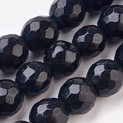 Malaysia naturale perle di giada fili, tinto, sfaccettato, tondo, nero, 8mm, Foro: 1 mm, circa 45pcs/filo, 14.9 pollice