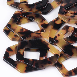 Pendentifs en acétate de cellulose (résine), motif écaille de tortue, deux tons, polygone, verge d'or, 40x35x2.5mm, Trou: 2mm