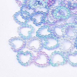 Reliure arc-en-abs en plastique imitation perles, perle de sirène gradient, cœur, couleur mixte, 11x11x2mm, mesure intérieure: 5.5x7 mm, environ 1000 pcs / sachet 