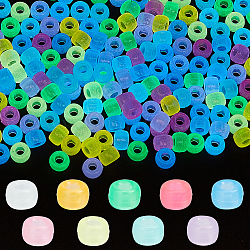 Sunnyclue 540шт 9 цвета прозрачные и светящиеся пластиковые бусины, матовые, светится в темноте, баррель, разноцветные, 9x6 мм, отверстие : 3.8 мм, 60 шт / цвет