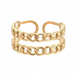304 anillo de puño abierto de cadena de eslabones de acero inoxidable, anillo hueco grueso para mujer, dorado, nosotros tamaño 6 3/4 (17.1 mm)