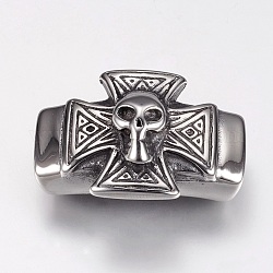 304 Stainless Steel Slide Charms, Rectangle with Skull, Antique Silver, 26.5x38x16mm, Hole: 6x12.5mm